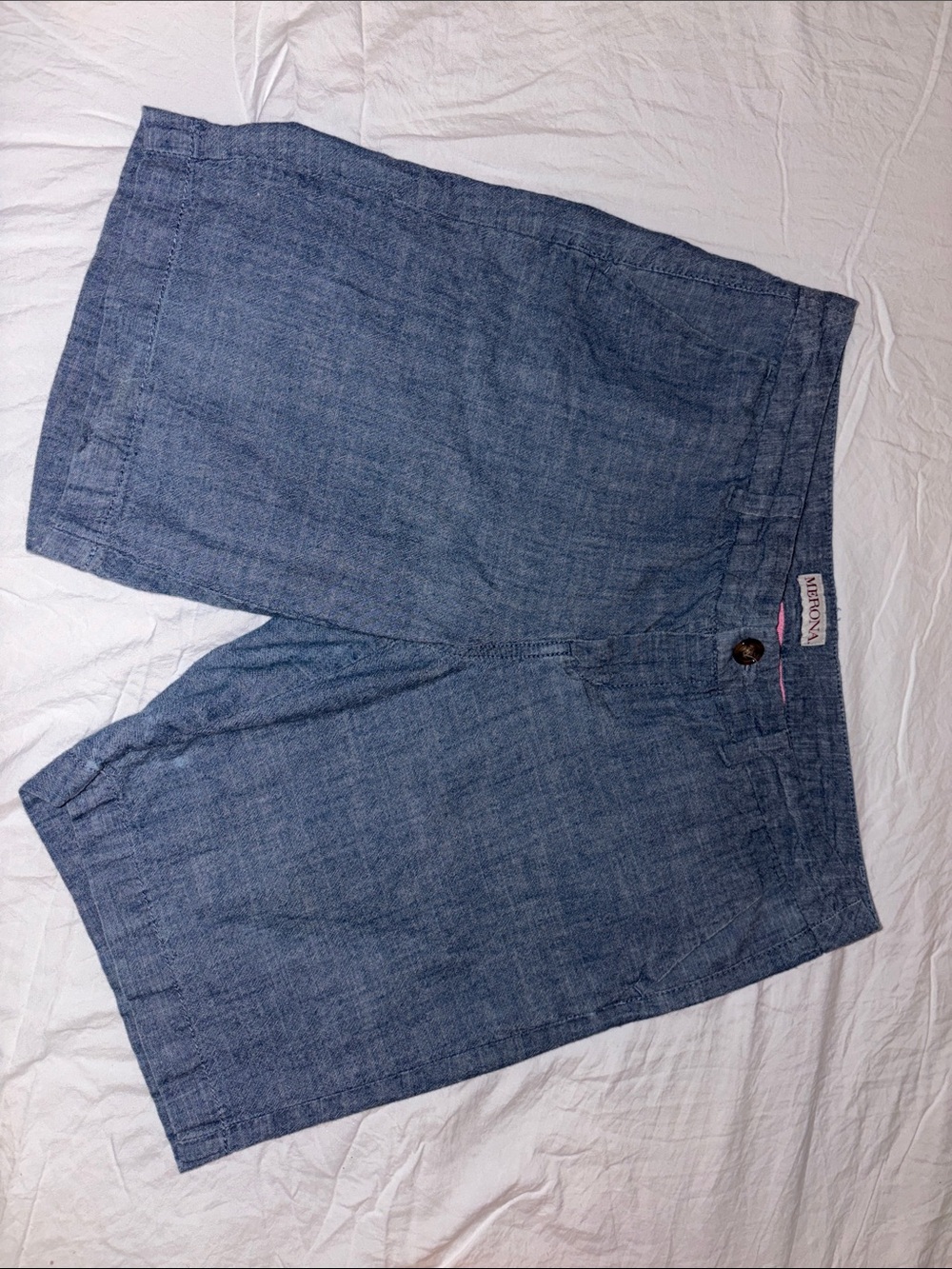 Sz 6 Merona Blue chambray Women’s 100% cotton longer, modest Bermuda Shorts